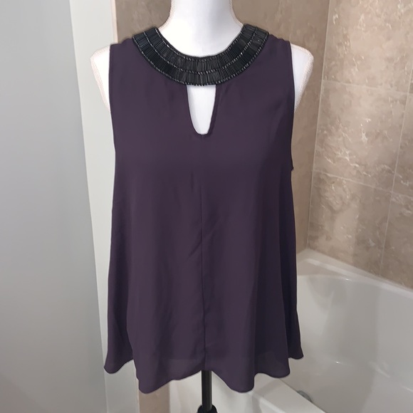 *WORN ONCE* Plum Flowy Top w/ Beaded Neckline - Picture 2 of 11